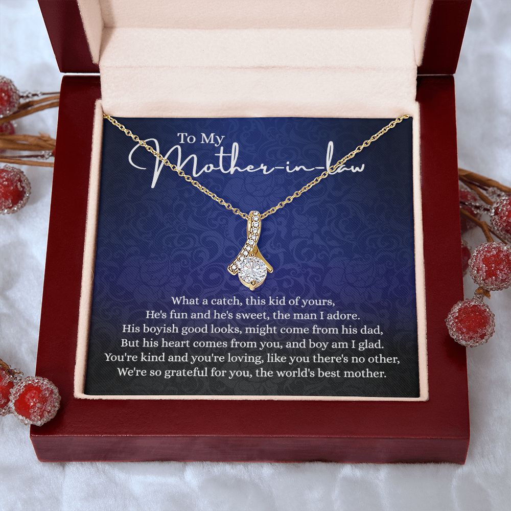 To My Mother in Law Necklace, Gift for Mother in Law Jewelry Box, Gift Card, Necklace for Mother in Law Jewelry Gift to My Mother-in-law on Wedding Day Mother's day gift for Mother in Law Alluring Beauty Necklace