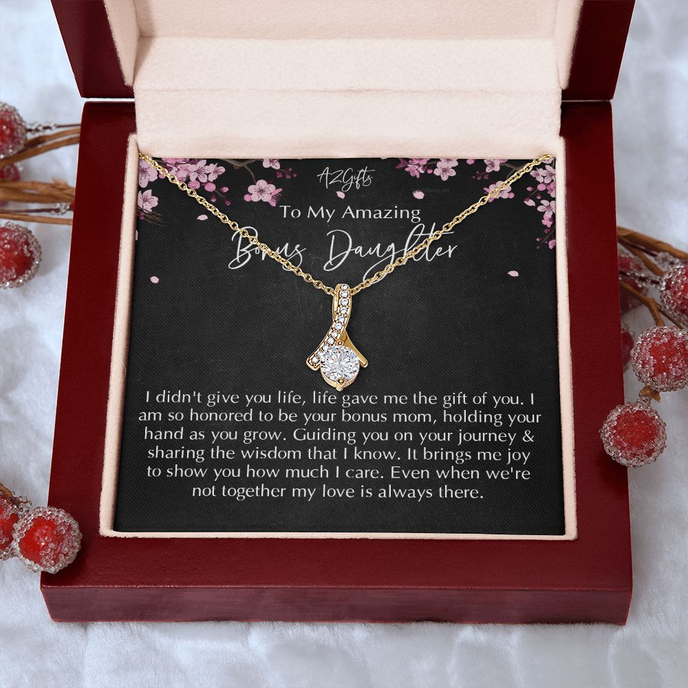 Bonus Daughter Gifts From Stepdad, Step Daughter Gifts From Stepmom, Stepdaughter Gifts From Stepdad, Father Stepdaughter Necklace, To My Bonus Daughter Necklaces, Christmas Gifts For Bonus D Alluring Beauty Necklace