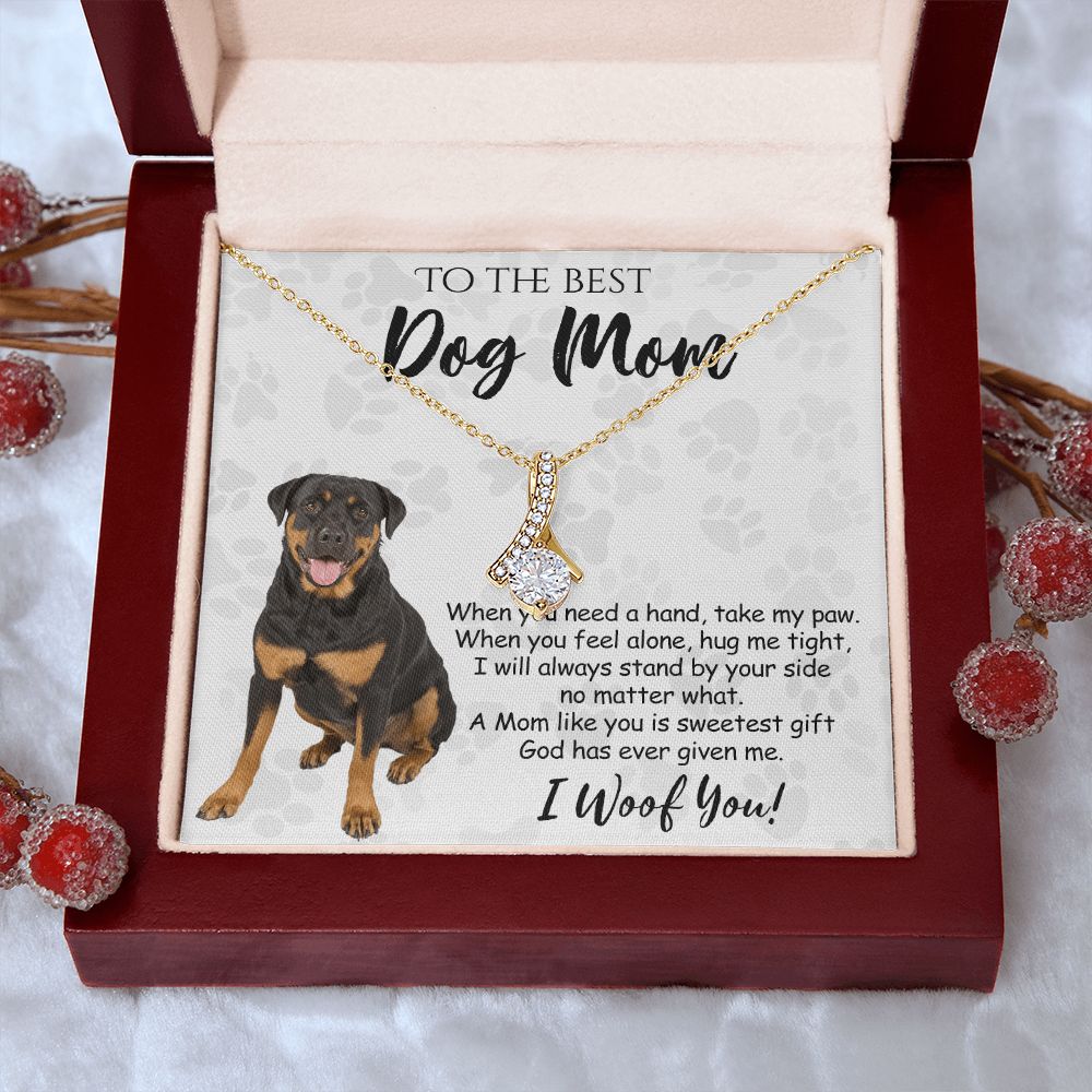 To The Best Rottweiler Dog Mom Knot Necklace Mother's Day Gift , I Woof You Quote Gift Card, Message Card Jewelry For Dog Lovers, Necklace For Mom Alluring Beauty Necklace