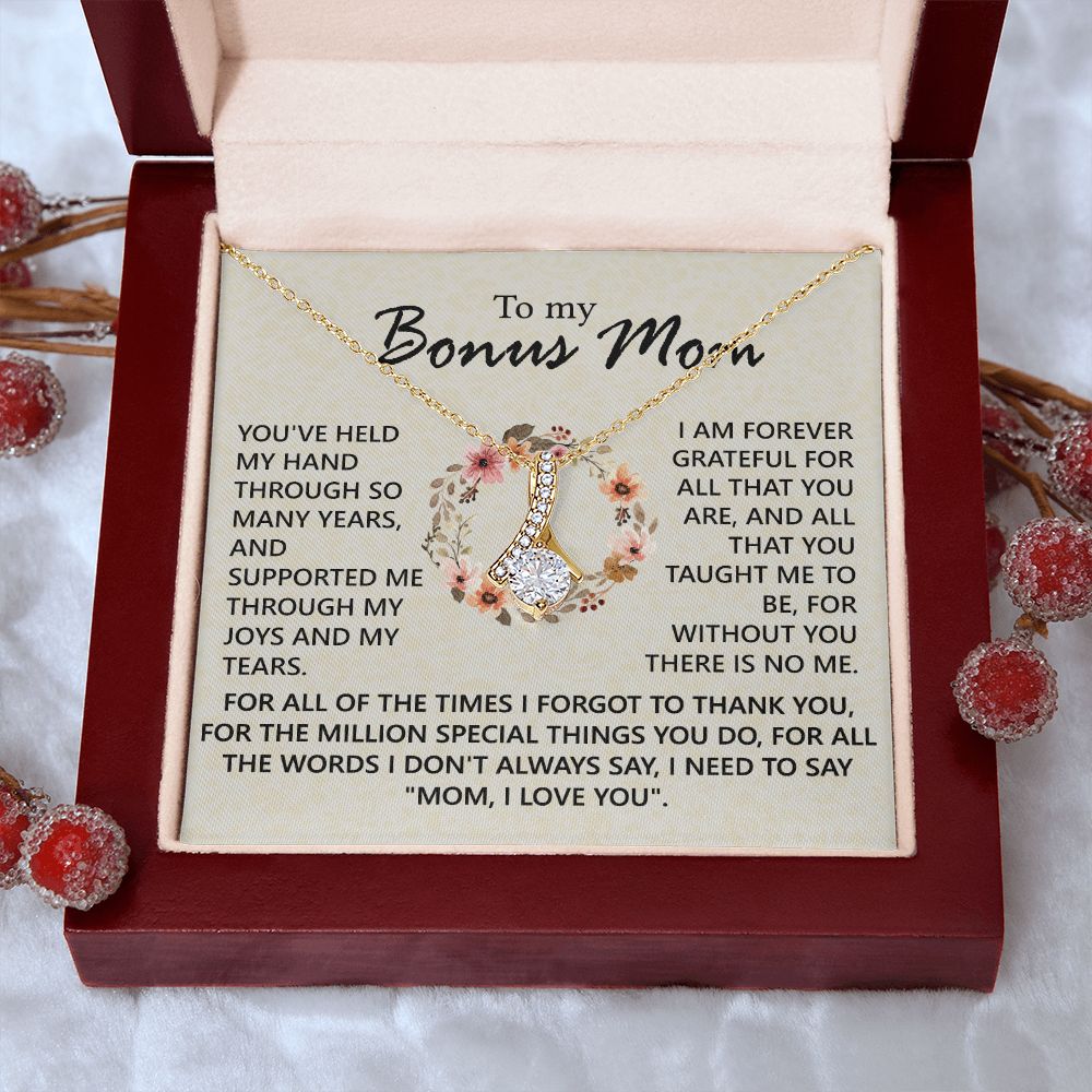 Bonus Mom Jewelry Gift for Stepmom, Foster Mom - Featuring Necklace With Meaningful Message Card & Gift Box for Birthday, Mother's Day Necklace for Bonus Mom Alluring Beauty Necklace