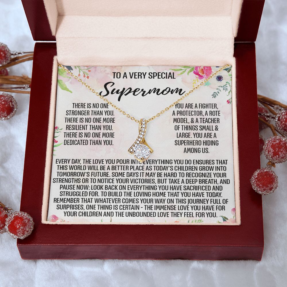 To Supermom Mom Necklace Gift for Single Mother Necklace Holiday, Christmas, Birthday Present for Single Mother, Super Mom, Mother's Day Gift Mom Jewelry for Women 301 Alluring Beauty Necklace