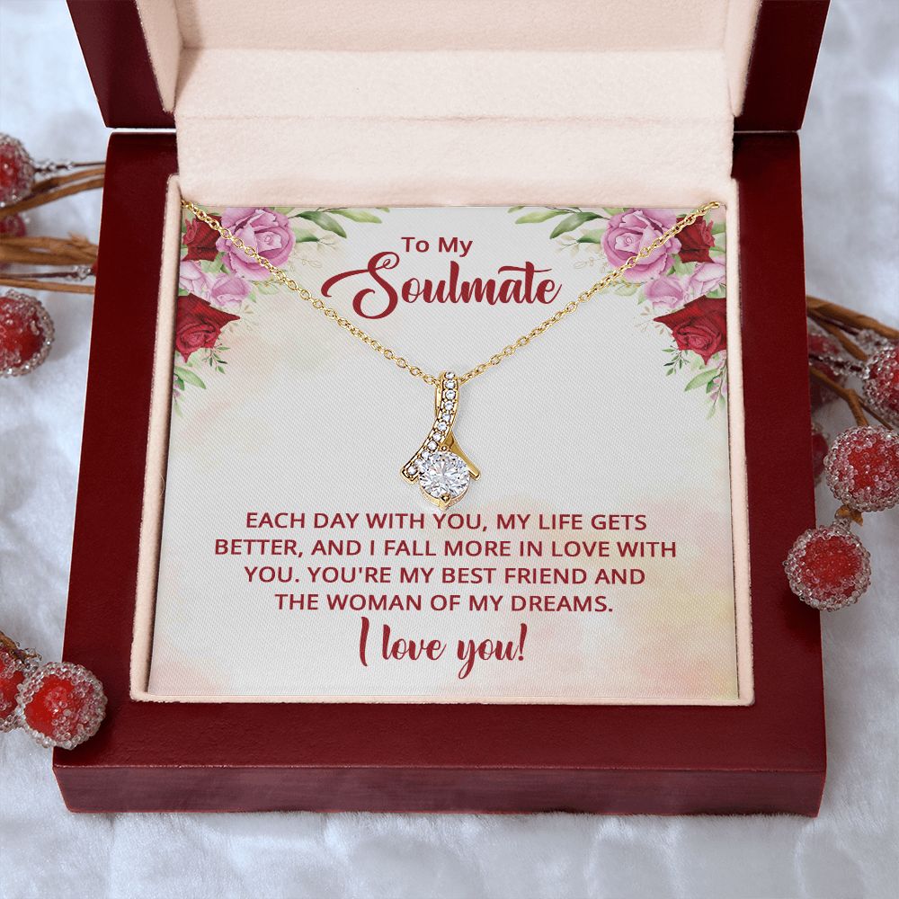 To My Soulmate Necklace for Women Birthday Christmas Jewelry Gifts For My Wife with Message Card Box Personalized Gift Present Pendant for Future Wife Soulmate Girlfriend Love 11 Alluring Beauty Necklace
