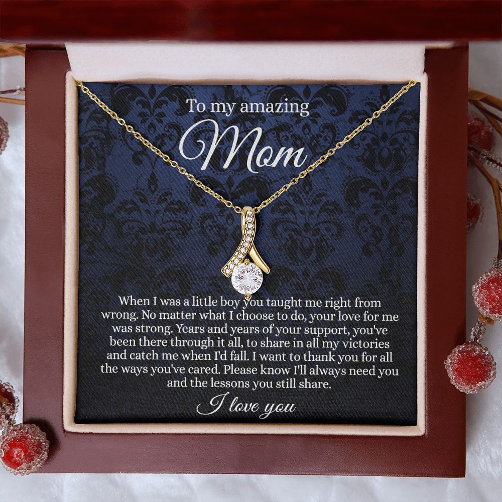 Gift for Mom Necklace, To My Beautiful Mom Love Knot Necklace Card, Mother’s Day Gift For Mom From Son, Thank You Mom Gift, Custom Jewelry Necklace For Mom Alluring Beauty Necklace