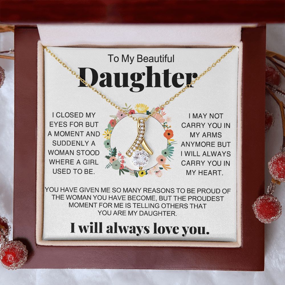Jewelry Pendant Present for Daughter, To My Daughter Gift Necklace from Mom, Mother Daughter Gift Ideas, Birthday Christmas Gift Graduation Gifts for Daughters, Mother and Daughter Necklace 16 Alluring Beauty Necklace