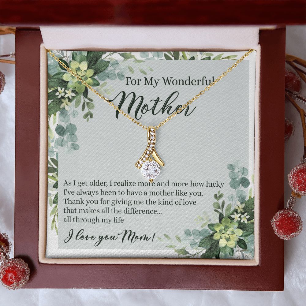 To My Wonderful Mother Necklace Message Card, Gift Box for Mom Birthday Gift From Daughter Mothers Day Necklace for Mom Gift From Daughter Mom Gifts For Mom Thank You Gift For Mom Alluring Beauty Necklace