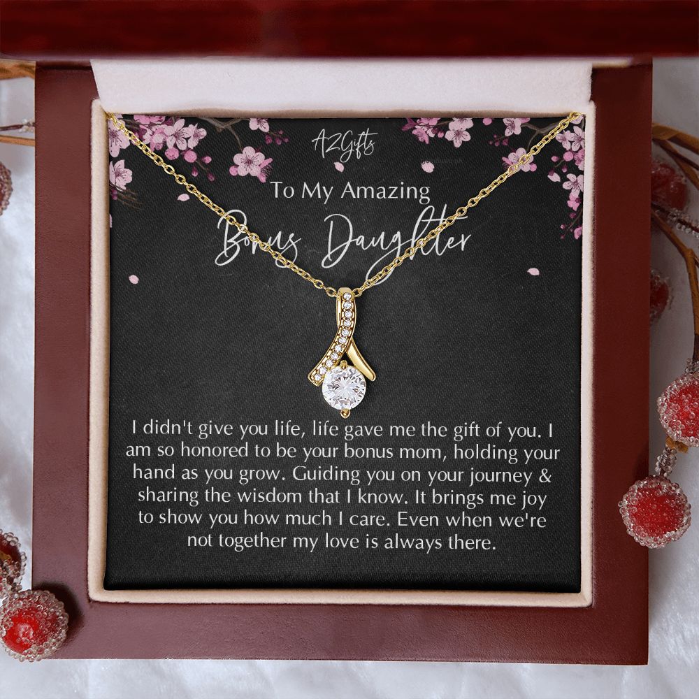 Bonus Daughter Gifts From Stepdad, Step Daughter Gifts From Stepmom, Stepdaughter Gifts From Stepdad, Father Stepdaughter Necklace, To My Bonus Daughter Necklaces, Christmas Gifts For Bonus D Alluring Beauty Necklace
