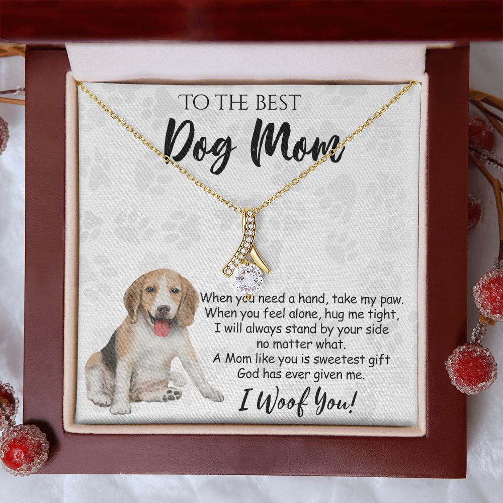 To The Best Beagle Dog Mom Knot Necklace Mother's Day Gift , I Woof You Quote Gift Card, Message Card Jewelry For Dog Lovers, Necklace For Mom Alluring Beauty Necklace