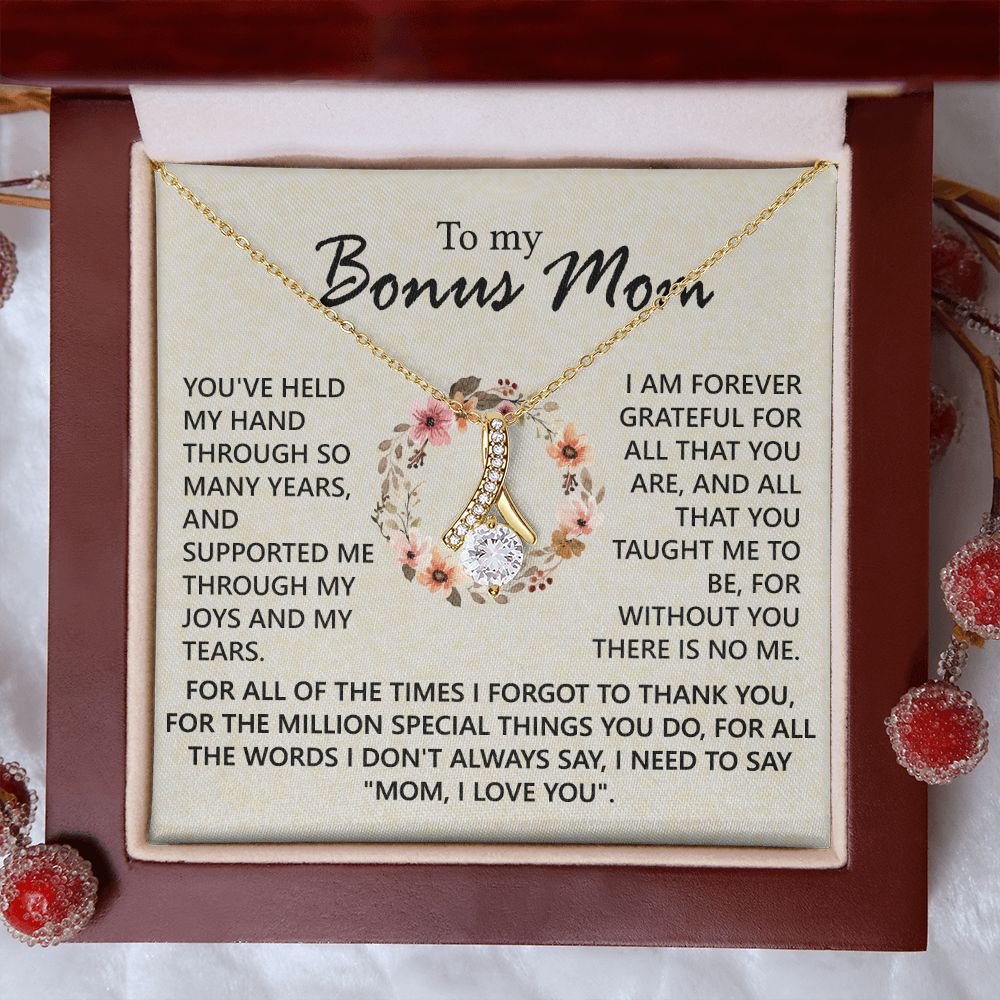 Bonus Mom Jewelry Gift for Stepmom, Foster Mom - Featuring Necklace With Meaningful Message Card & Gift Box for Birthday, Mother's Day Necklace for Bonus Mom Alluring Beauty Necklace