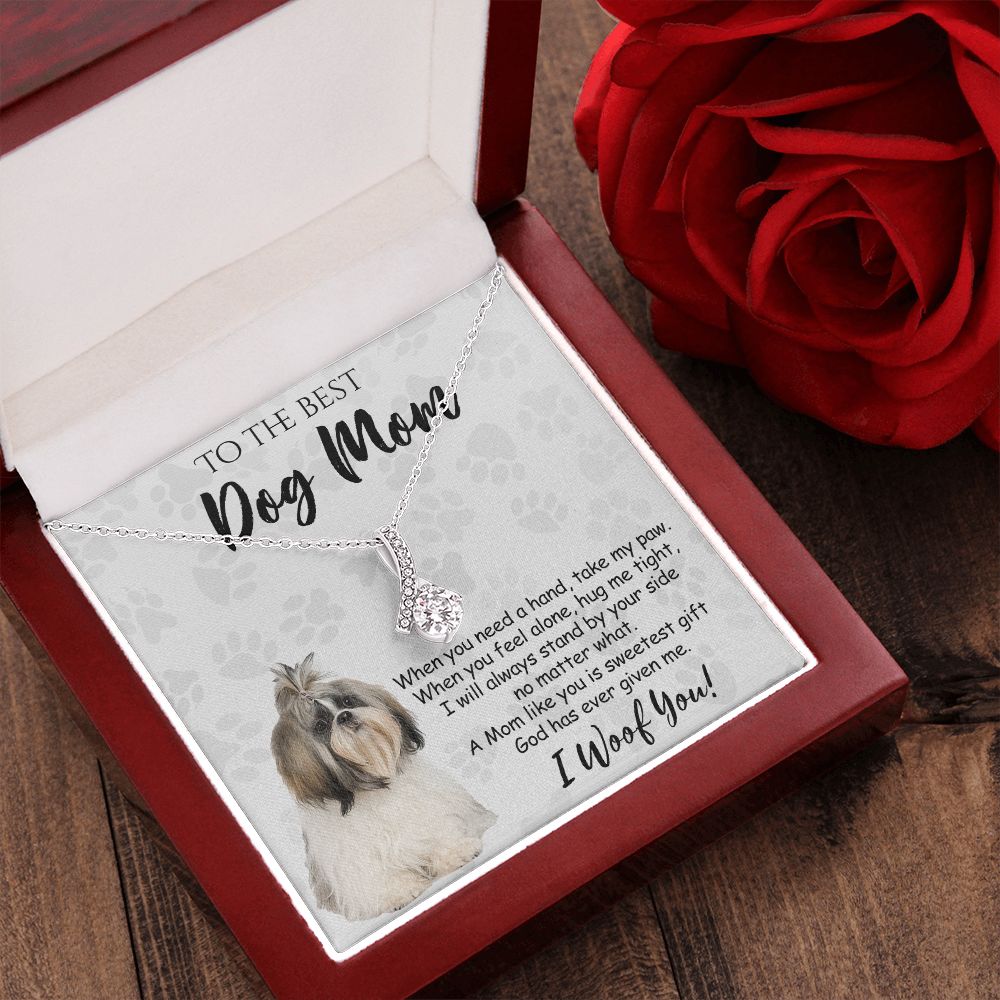 To The Best Shih Tzu Dog Mom Knot Necklace Mother's Day Gift , I Woof You Quote Gift Card, Message Card Jewelry For Dog Lovers, Necklace For Mom Alluring Beauty Necklace