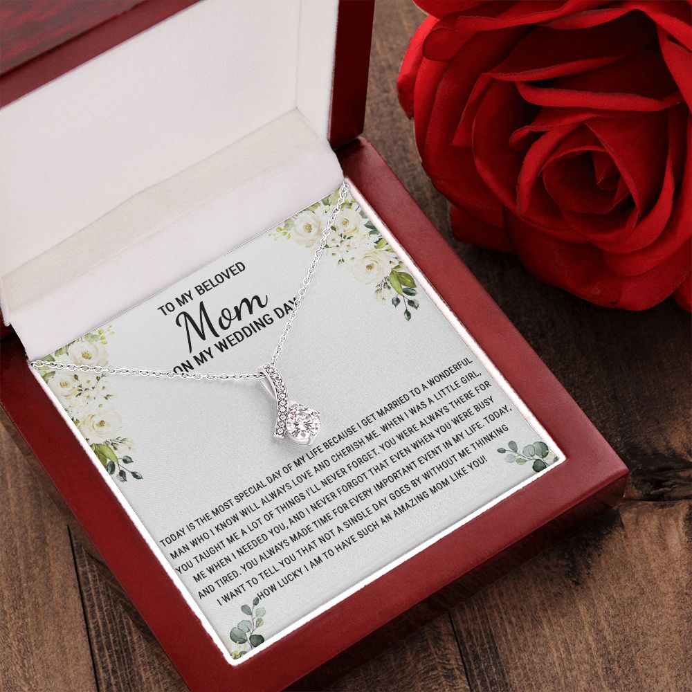 To My Beloved Mom On My Wedding Day Necklace, Daughter Gift for Mom, Bride Gift for Mother, Mother of Bride Gift, Necklace for Mother of Bride Wedding Day, To my Mom Necklace