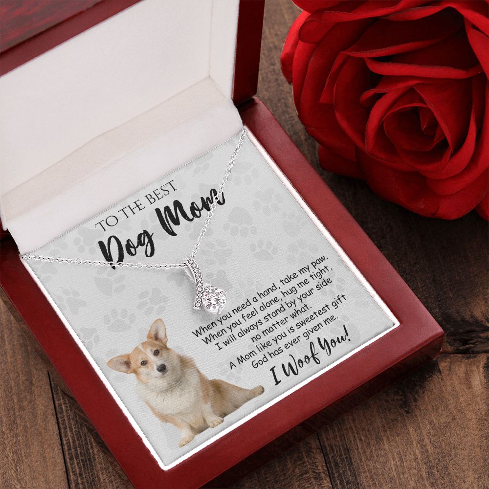 To The Best Corgi Dog Mom Knot Necklace Mother's Day Gift , I Woof You Quote Gift Card, Message Card Jewelry For Dog Lovers, Necklace For Mom Alluring Beauty Necklace