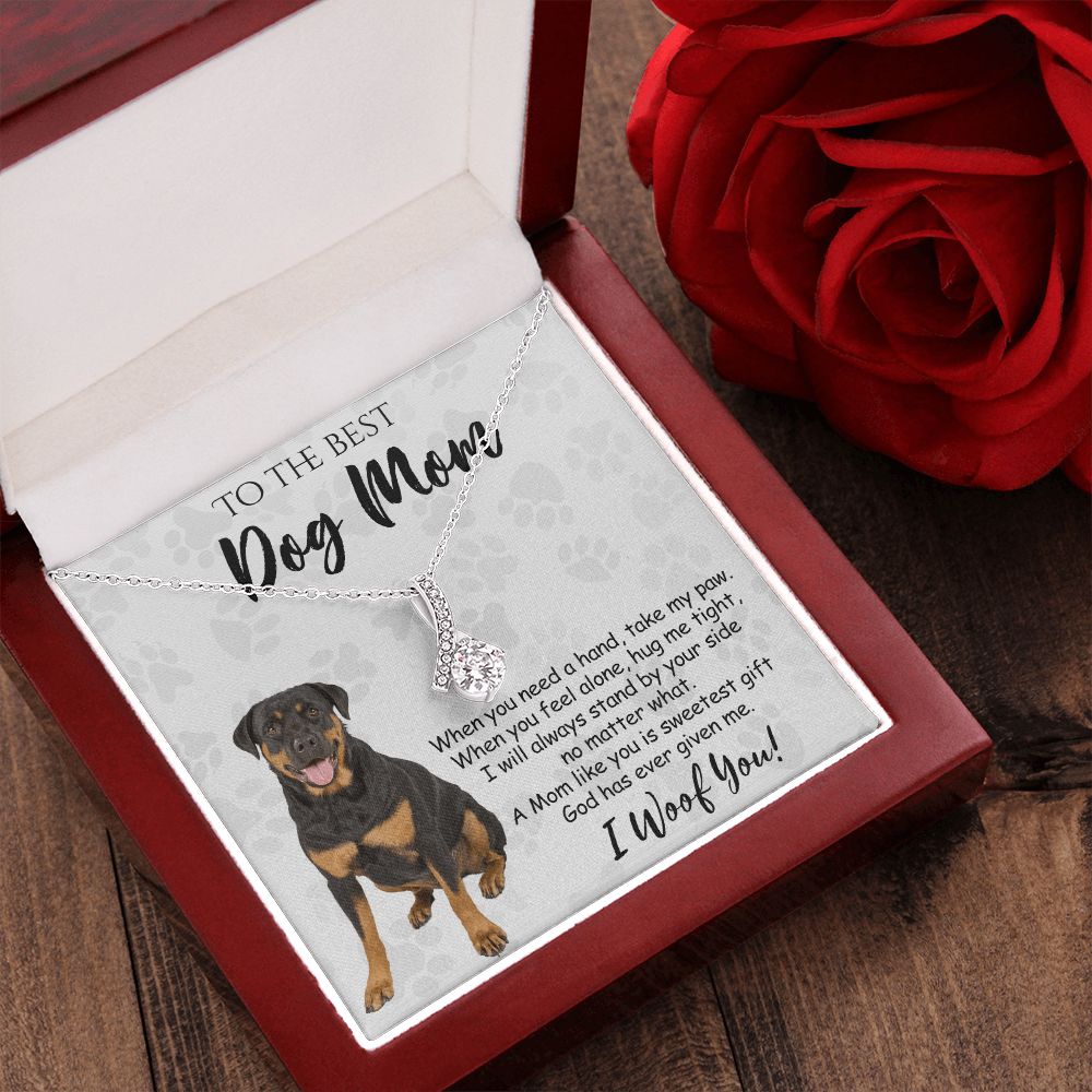 To The Best Rottweiler Dog Mom Knot Necklace Mother's Day Gift , I Woof You Quote Gift Card, Message Card Jewelry For Dog Lovers, Necklace For Mom Alluring Beauty Necklace