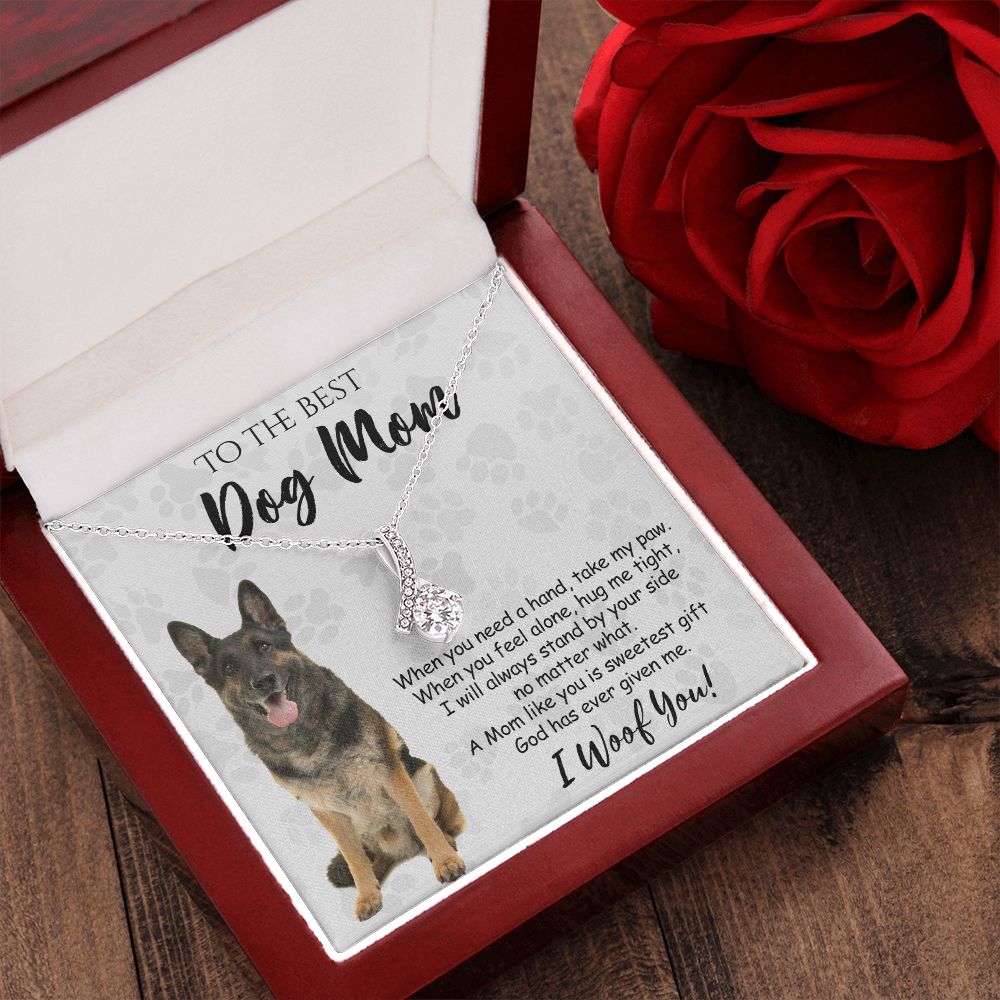 To The Best German Shepherd Dog Mom Knot Necklace Mother's Day Gift , I Woof You Quote Gift Card, Message Card Jewelry For Dog Lovers, Necklace For Mom Alluring Beauty Necklace
