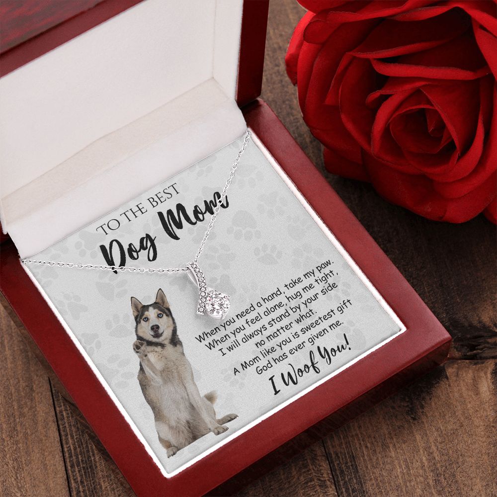 To The Best Husky Dog Mom Knot Necklace Mother's Day Gift , I Woof You Quote Gift Card, Message Card Jewelry For Dog Lovers, Necklace For Mom Alluring Beauty Necklace