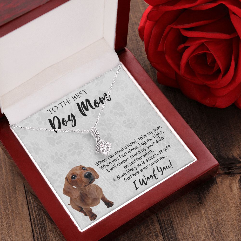 To The Best Dachshund Dog Mom Knot Necklace Mother's Day Gift , I Woof You Quote Gift Card, Message Card Jewelry For Dog Lovers, Necklace For Mom Alluring Beauty Necklace