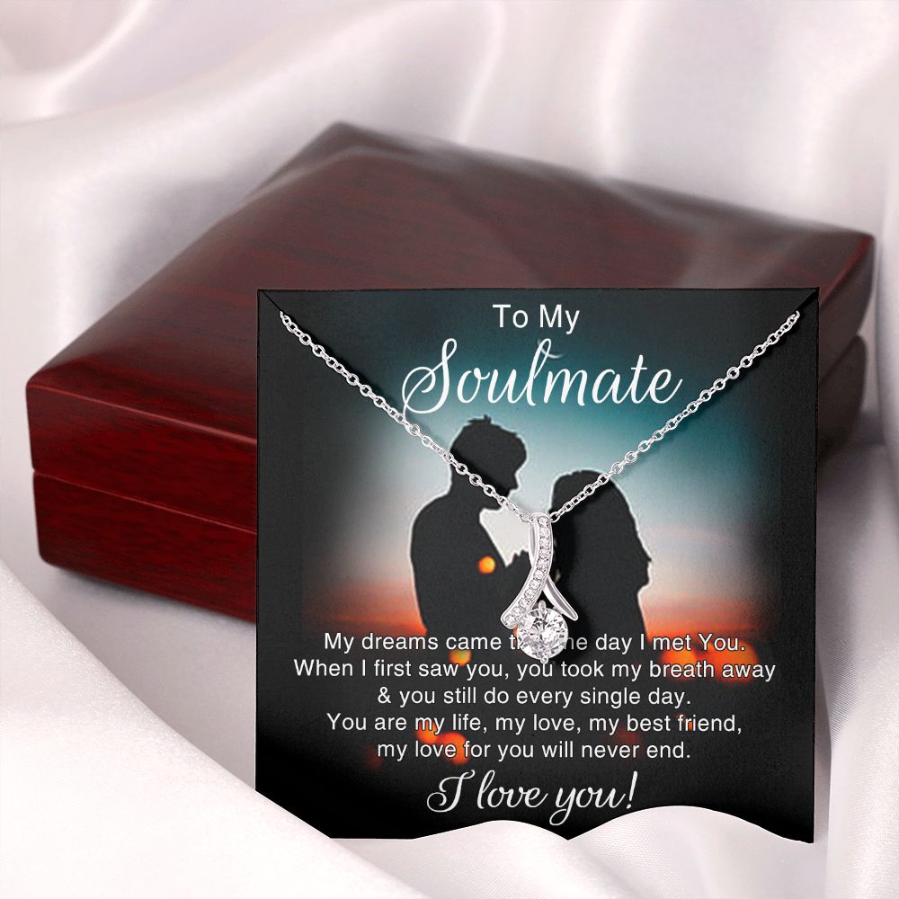 To My Soulmate Necklace for Women Birthday Christmas Jewelry Gifts For My Wife with Message Card Box Personalized Gift Present Pendant for Future Wife Soulmate Girlfriend Love 4 Alluring Beauty Necklace