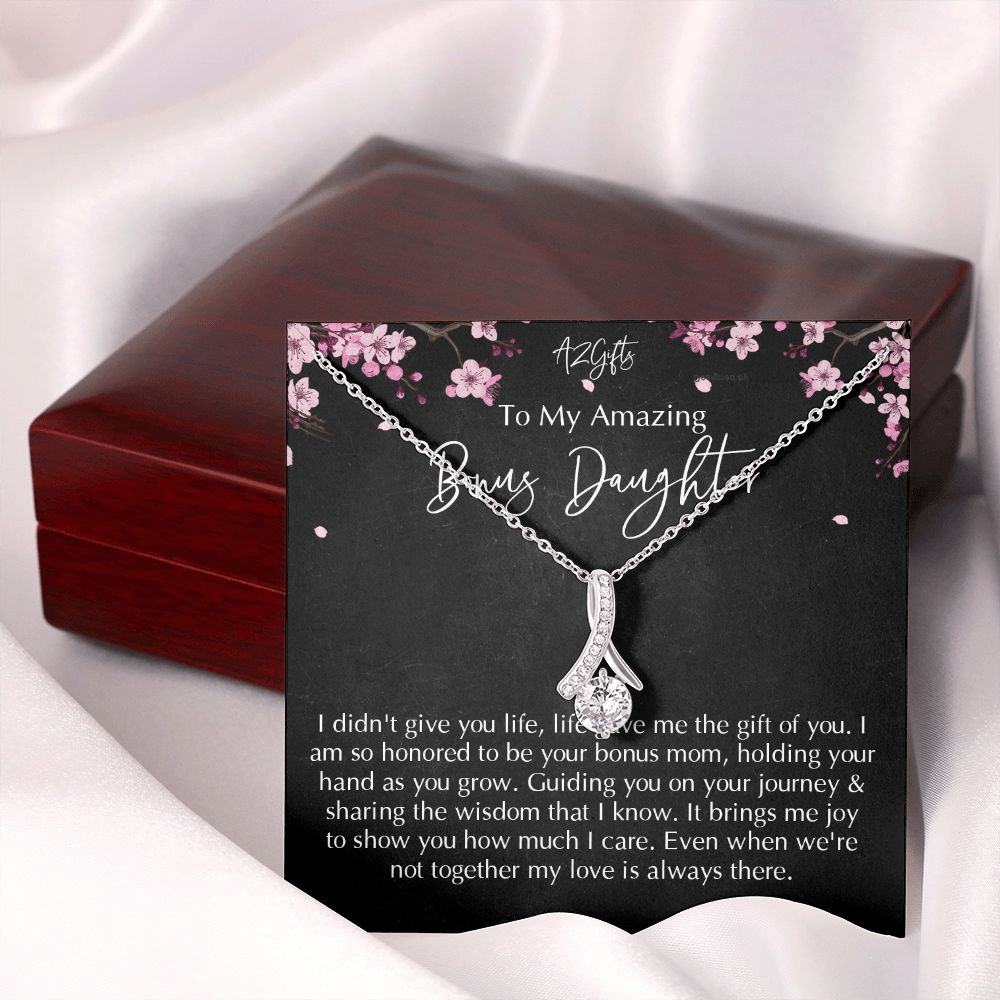 Bonus Daughter Gifts From Stepdad, Step Daughter Gifts From Stepmom, Stepdaughter Gifts From Stepdad, Father Stepdaughter Necklace, To My Bonus Daughter Necklaces, Christmas Gifts For Bonus D Alluring Beauty Necklace
