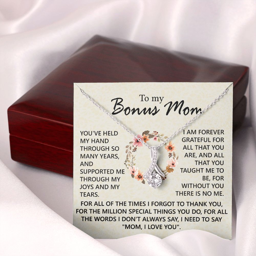 Bonus Mom Jewelry Gift for Stepmom, Foster Mom - Featuring Necklace With Meaningful Message Card & Gift Box for Birthday, Mother's Day Necklace for Bonus Mom Alluring Beauty Necklace