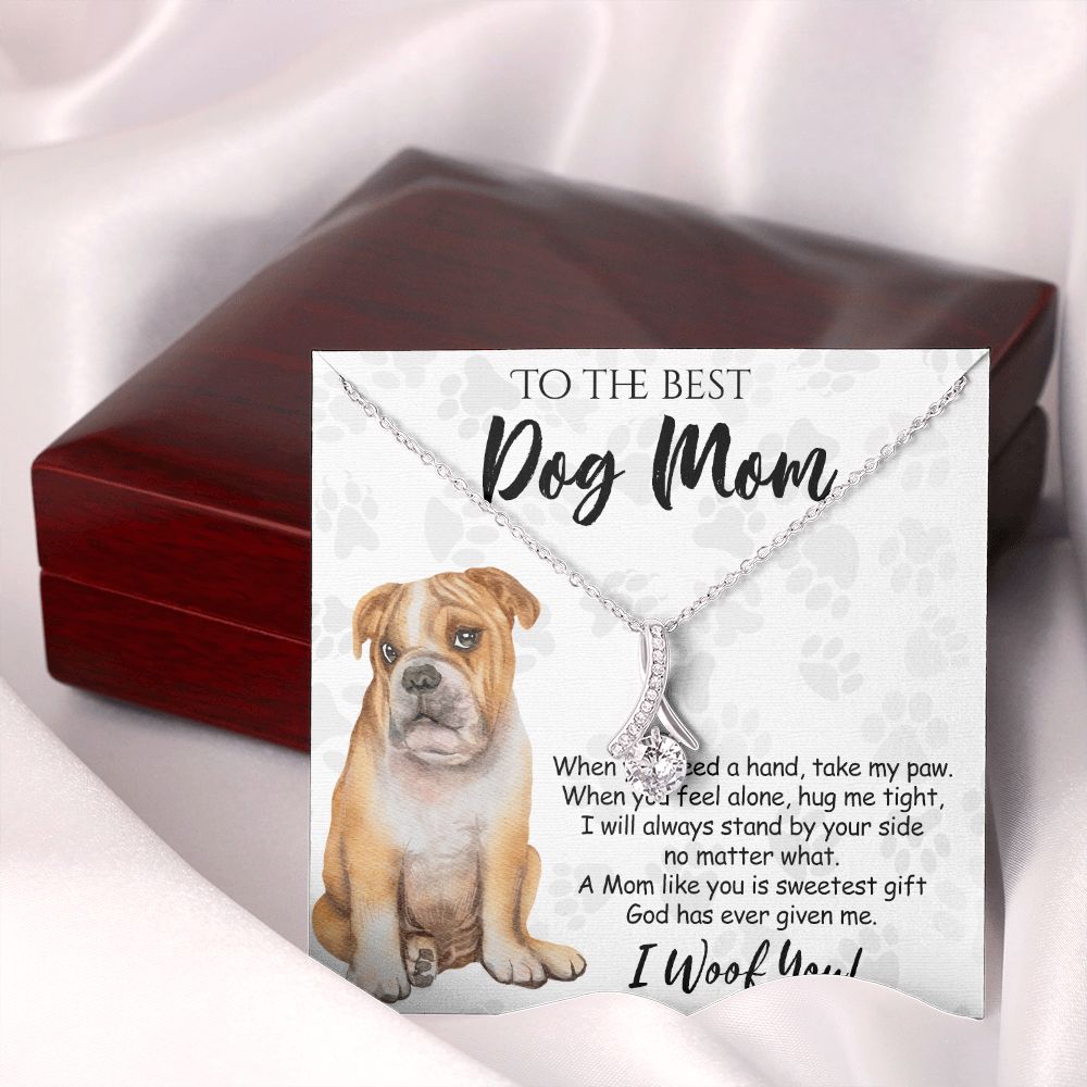 To The Best BullDog Mom Knot Necklace Mother's Day Gift , I Woof You Gift Card, Message Card Jewelry For Dog Lovers, Necklace For Mom Alluring Beauty Necklace
