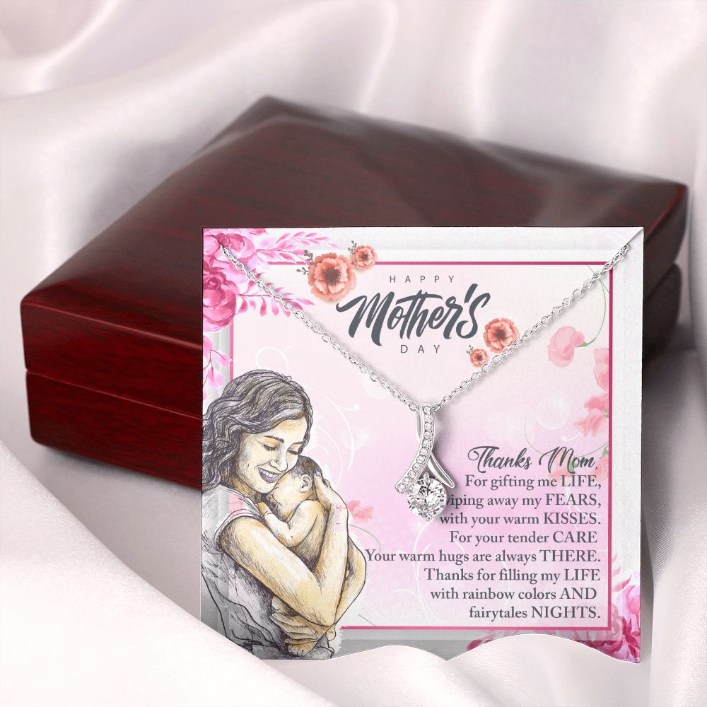 To My Mom, Mother Necklace Pendant Gift From Daughter Or Son Thanks Mom For Gifting Me Life With Message Card Gift For Mom Alluring Beauty Necklace