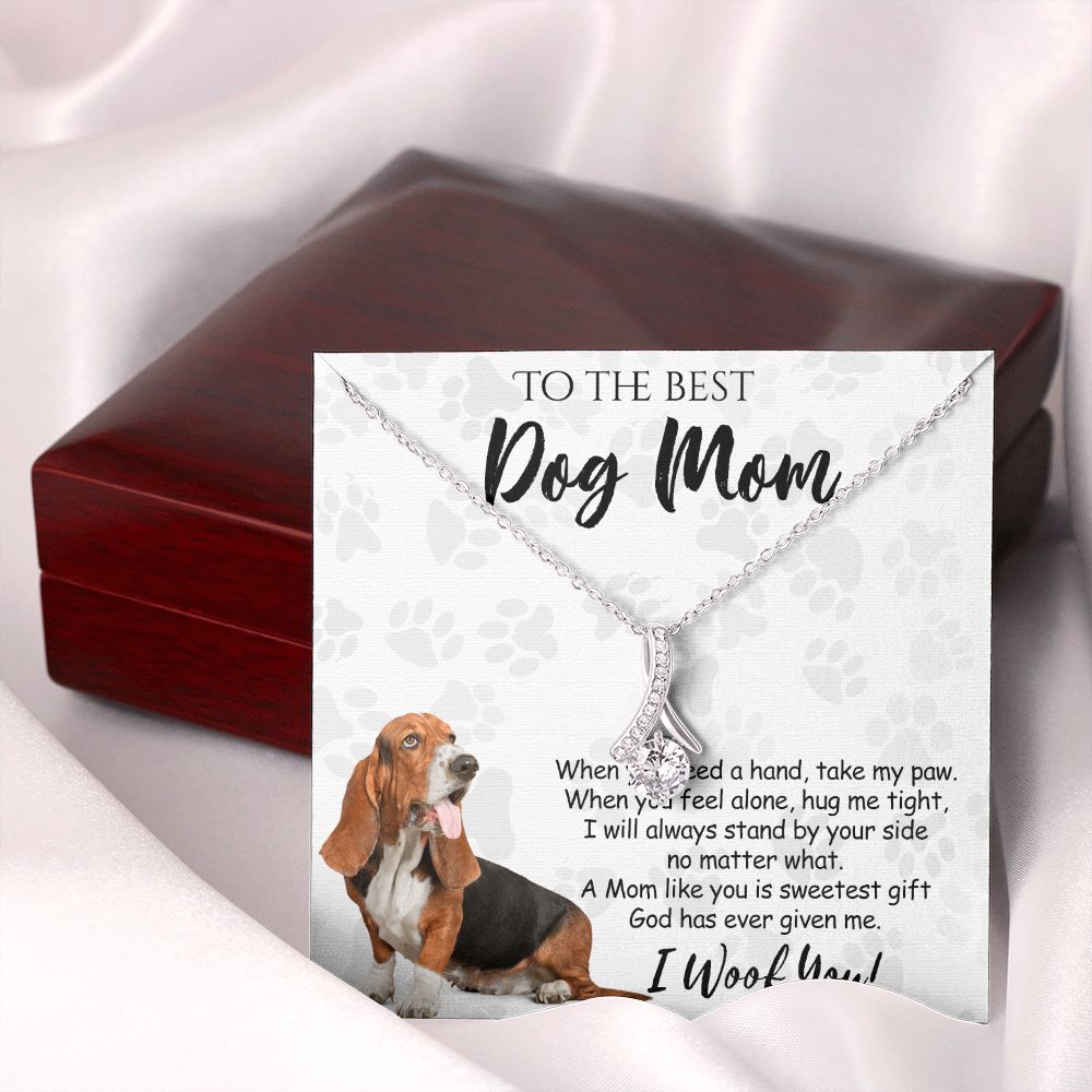 To The Best Basset Hound Dog Mom Knot Necklace Mother's Day Gift , I Woof You Quote Gift Card, Message Card Jewelry For Dog Lovers, Necklace For Mom Alluring Beauty Necklace