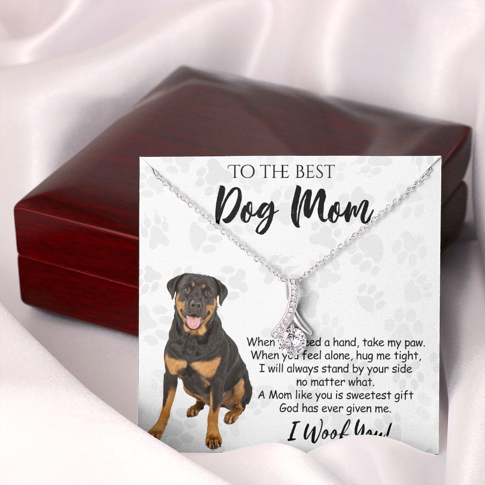 To The Best Rottweiler Dog Mom Knot Necklace Mother's Day Gift , I Woof You Quote Gift Card, Message Card Jewelry For Dog Lovers, Necklace For Mom Alluring Beauty Necklace