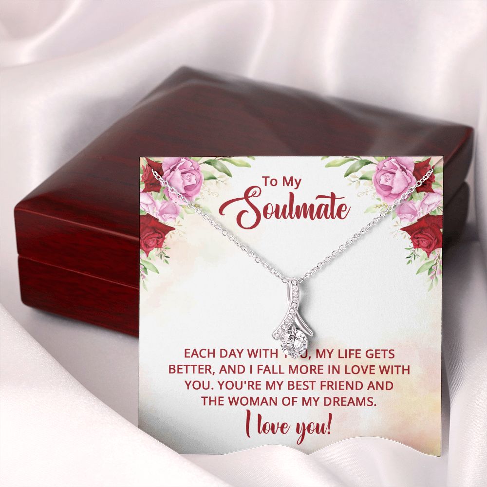 To My Soulmate Necklace for Women Birthday Christmas Jewelry Gifts For My Wife with Message Card Box Personalized Gift Present Pendant for Future Wife Soulmate Girlfriend Love 11 Alluring Beauty Necklace