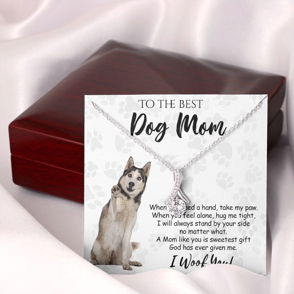 To The Best Husky Dog Mom Knot Necklace Mother's Day Gift , I Woof You Quote Gift Card, Message Card Jewelry For Dog Lovers, Necklace For Mom Alluring Beauty Necklace