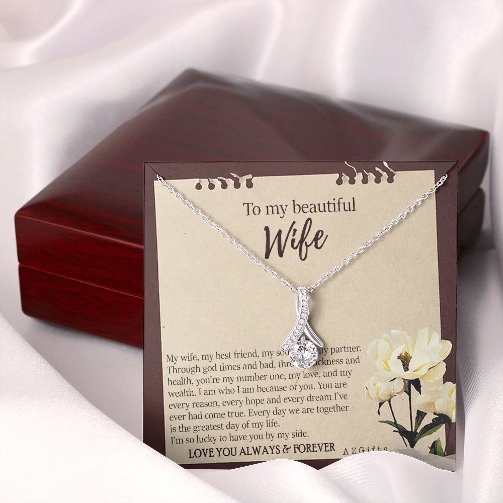 To My Wife Necklace from Husband, Personalized Necklace for Women, Luxury Necklace for Wife from Man Men, Wedding Anniversary Present For Wife, Beautiful Wife Jewelry Christmas Birthday Gifts For Wife7 Alluring Beauty Necklace