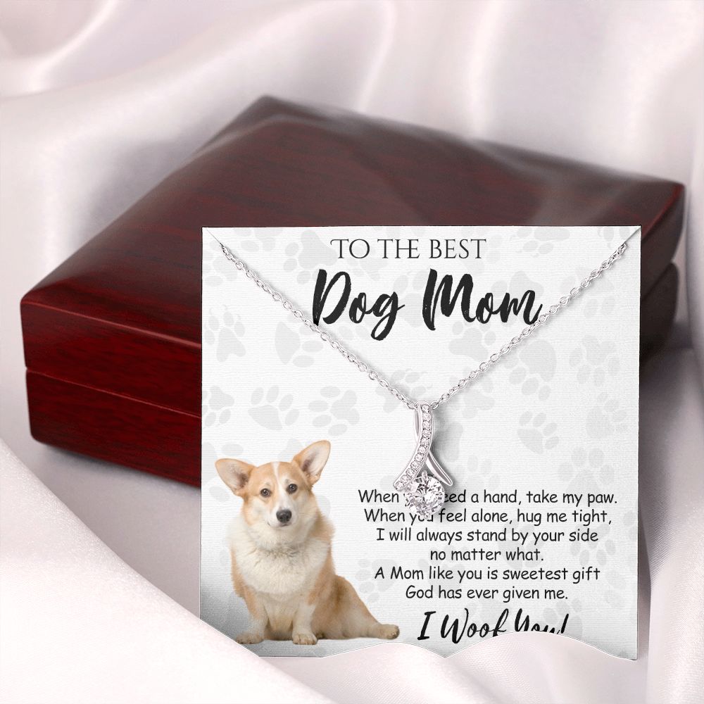 To The Best Corgi Dog Mom Knot Necklace Mother's Day Gift , I Woof You Quote Gift Card, Message Card Jewelry For Dog Lovers, Necklace For Mom Alluring Beauty Necklace