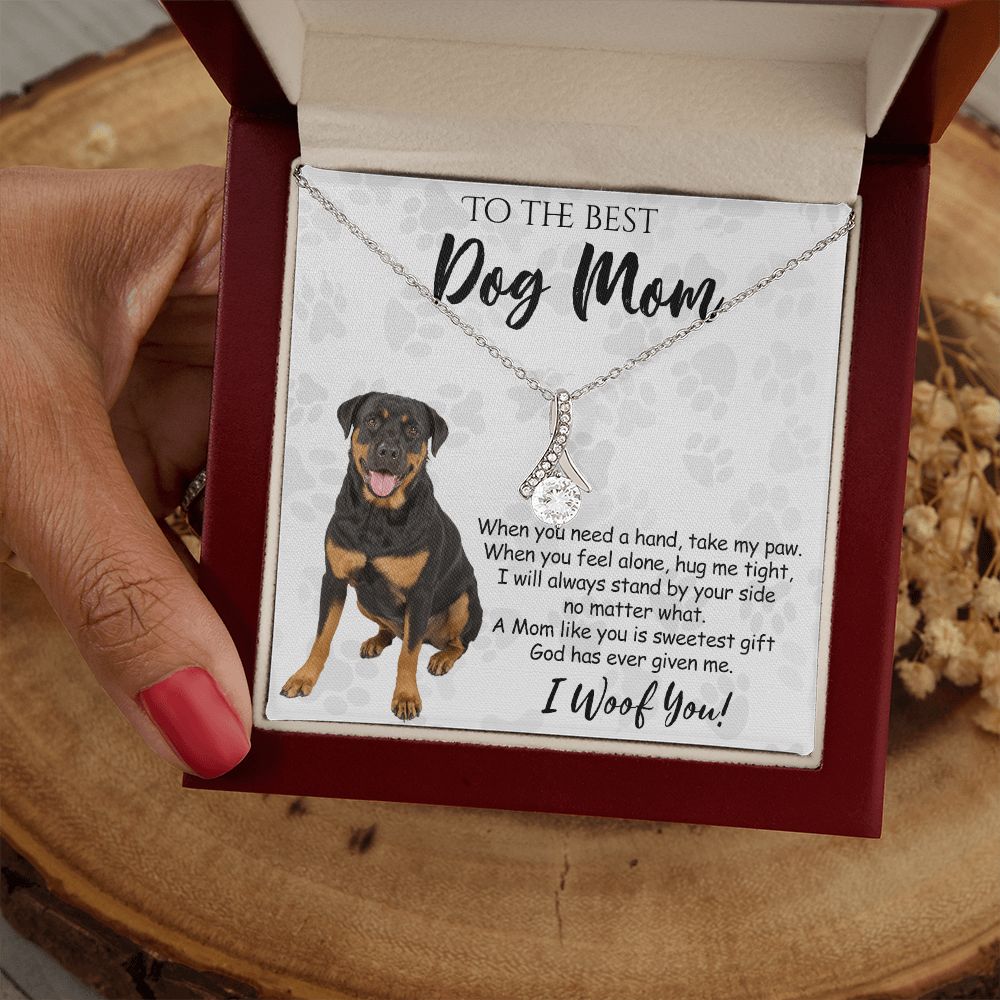 To The Best Rottweiler Dog Mom Knot Necklace Mother's Day Gift , I Woof You Quote Gift Card, Message Card Jewelry For Dog Lovers, Necklace For Mom Alluring Beauty Necklace
