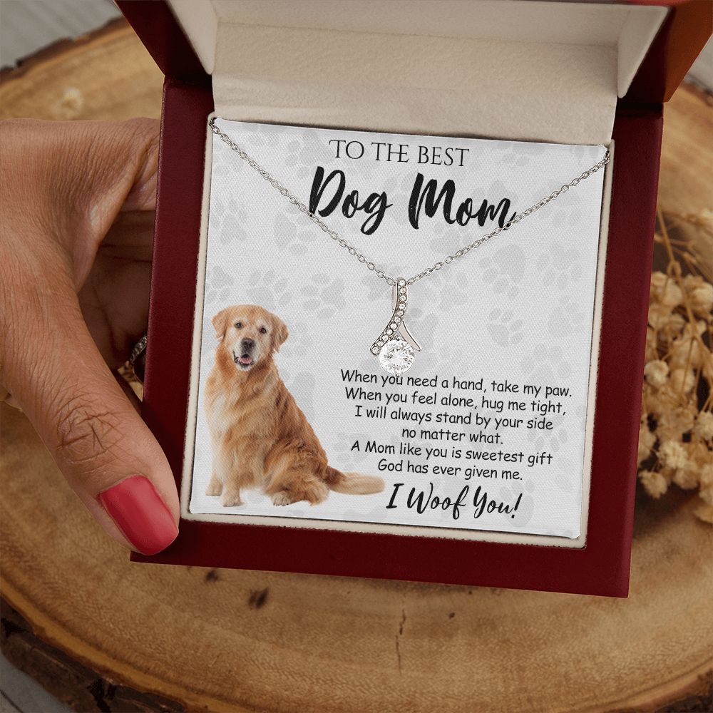 To The Best Golden Retriever Dog Mom Knot Necklace Mother's Day Gift , I Woof You Quote Gift Card, Message Card Jewelry For Dog Lovers, Necklace For Mom Alluring Beauty Necklace