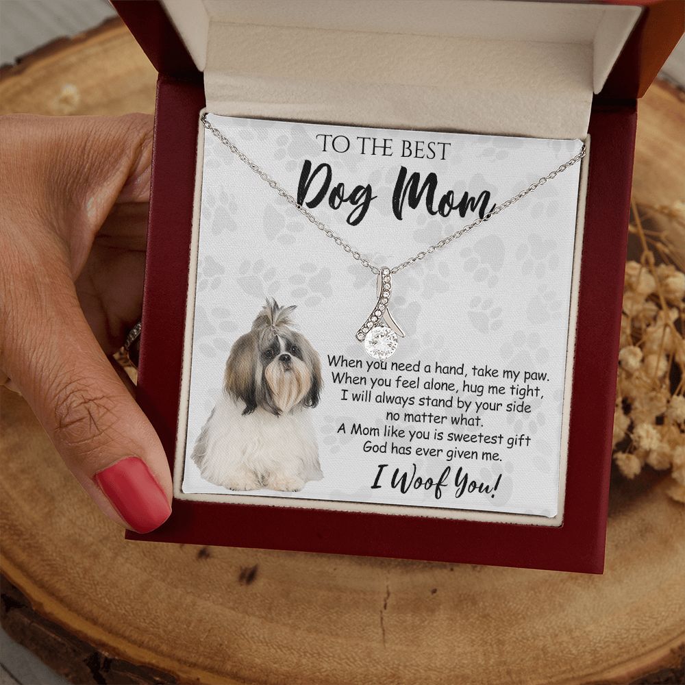 To The Best Shih Tzu Dog Mom Knot Necklace Mother's Day Gift , I Woof You Quote Gift Card, Message Card Jewelry For Dog Lovers, Necklace For Mom Alluring Beauty Necklace