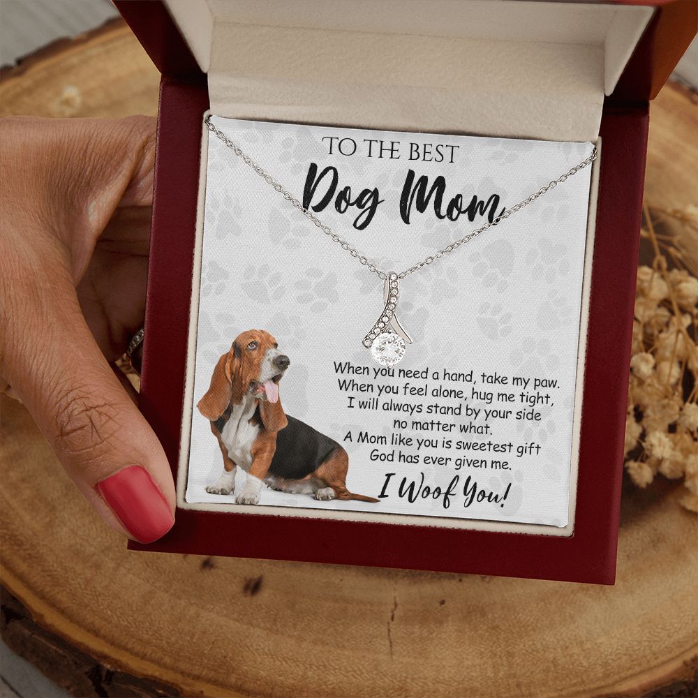 To The Best Basset Hound Dog Mom Knot Necklace Mother's Day Gift , I Woof You Quote Gift Card, Message Card Jewelry For Dog Lovers, Necklace For Mom Alluring Beauty Necklace