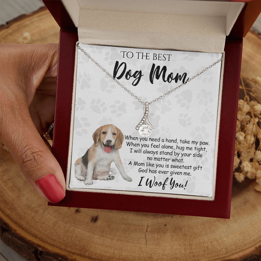 To The Best Beagle Dog Mom Knot Necklace Mother's Day Gift , I Woof You Quote Gift Card, Message Card Jewelry For Dog Lovers, Necklace For Mom Alluring Beauty Necklace