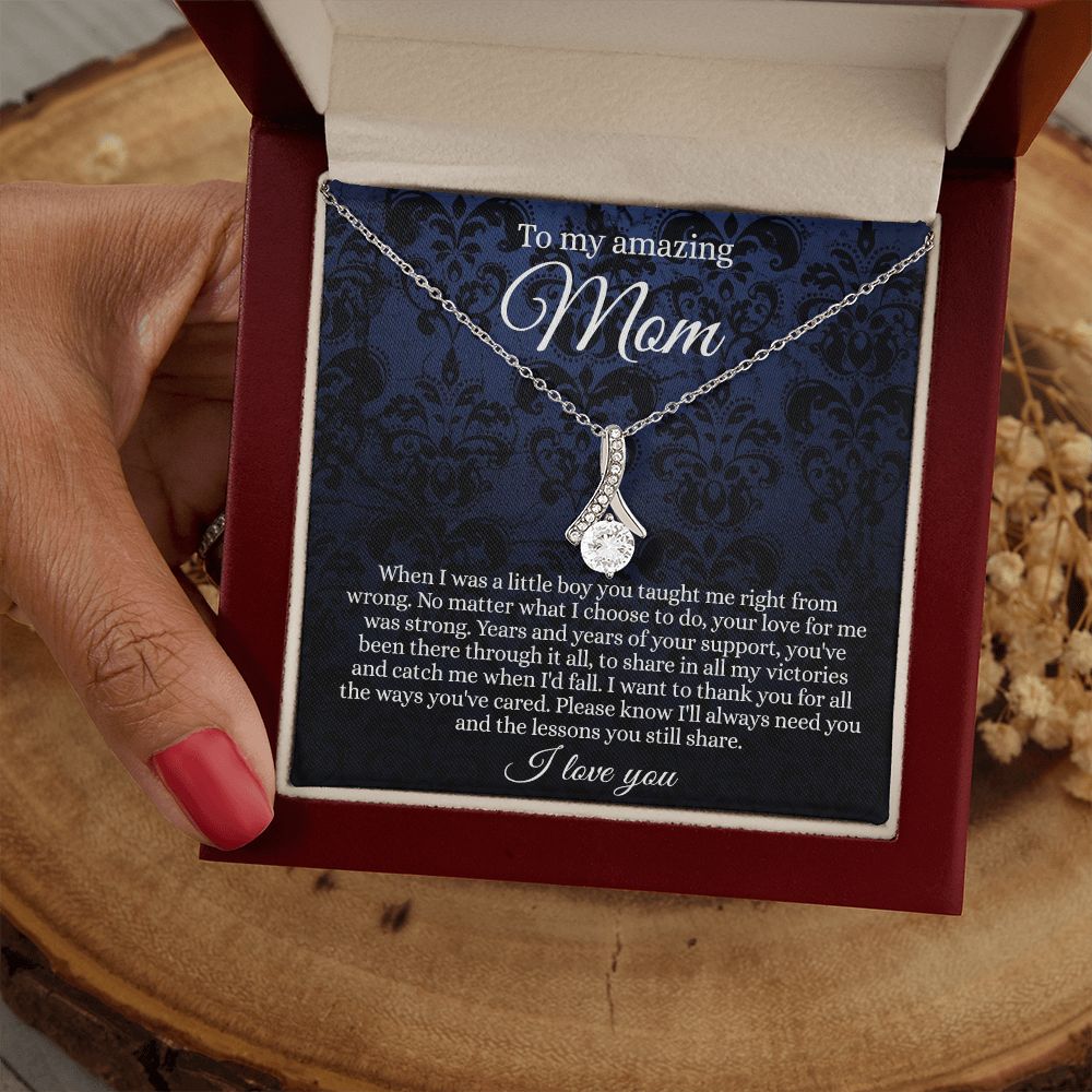 Gift for Mom Necklace, To My Beautiful Mom Love Knot Necklace Card, Mother’s Day Gift For Mom From Son, Thank You Mom Gift, Custom Jewelry Necklace For Mom Alluring Beauty Necklace
