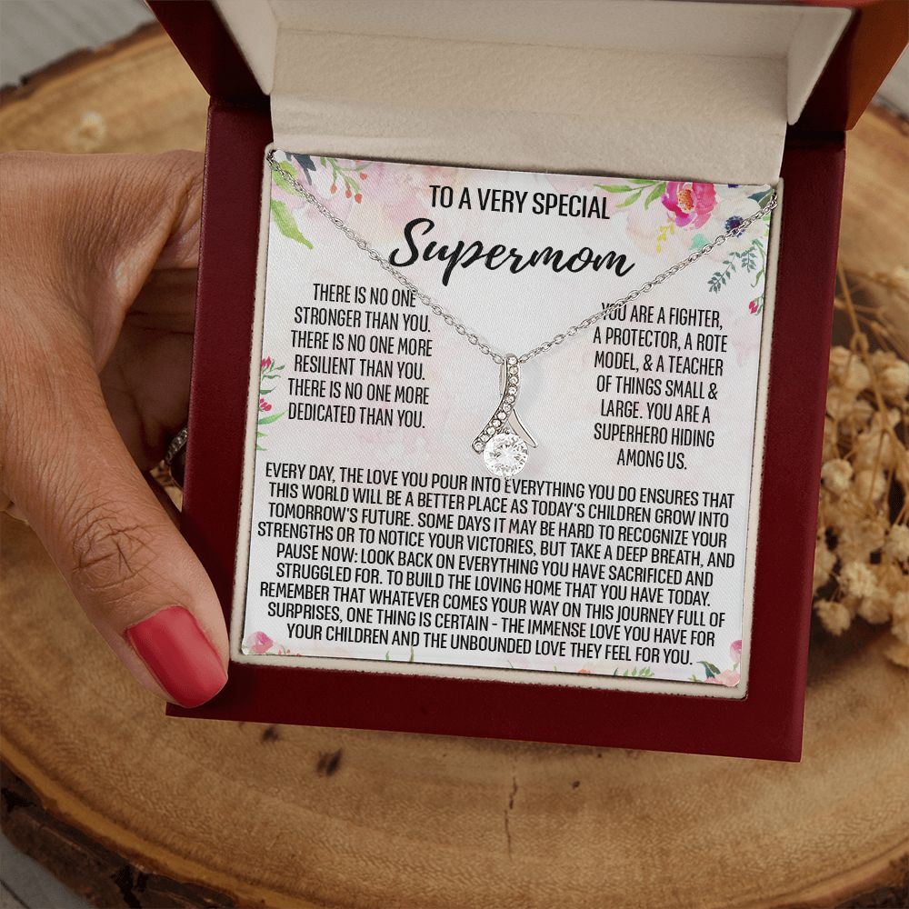 To Supermom Mom Necklace Gift for Single Mother Necklace Holiday, Christmas, Birthday Present for Single Mother, Super Mom, Mother's Day Gift Mom Jewelry for Women 301 Alluring Beauty Necklace