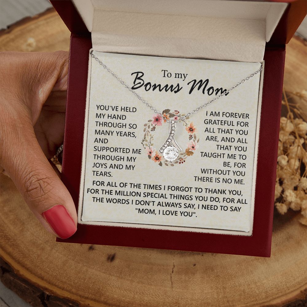Bonus Mom Jewelry Gift for Stepmom, Foster Mom - Featuring Necklace With Meaningful Message Card & Gift Box for Birthday, Mother's Day Necklace for Bonus Mom Alluring Beauty Necklace