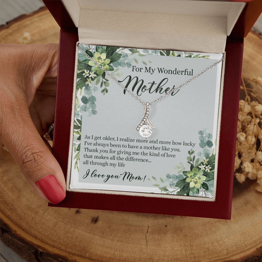 To My Wonderful Mother Necklace Message Card, Gift Box for Mom Birthday Gift From Daughter Mothers Day Necklace for Mom Gift From Daughter Mom Gifts For Mom Thank You Gift For Mom Alluring Beauty Necklace