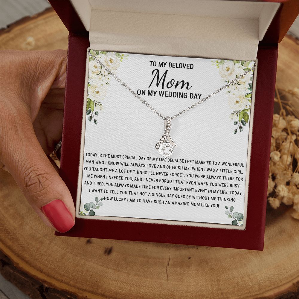 To My Beloved Mom On My Wedding Day Necklace, Daughter Gift for Mom, Bride Gift for Mother, Mother of Bride Gift, Necklace for Mother of Bride Wedding Day, To my Mom Necklace