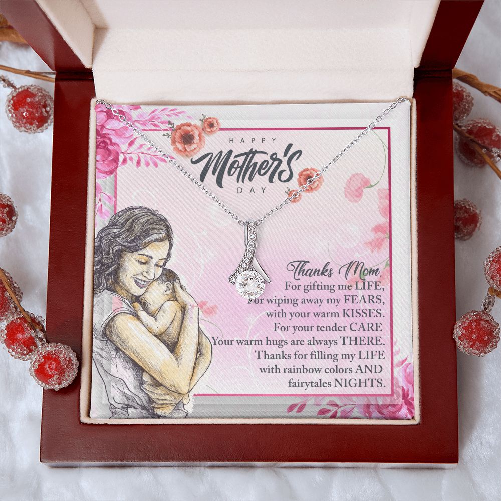 To My Mom, Mother Necklace Pendant Gift From Daughter Or Son Thanks Mom For Gifting Me Life With Message Card Gift For Mom Alluring Beauty Necklace