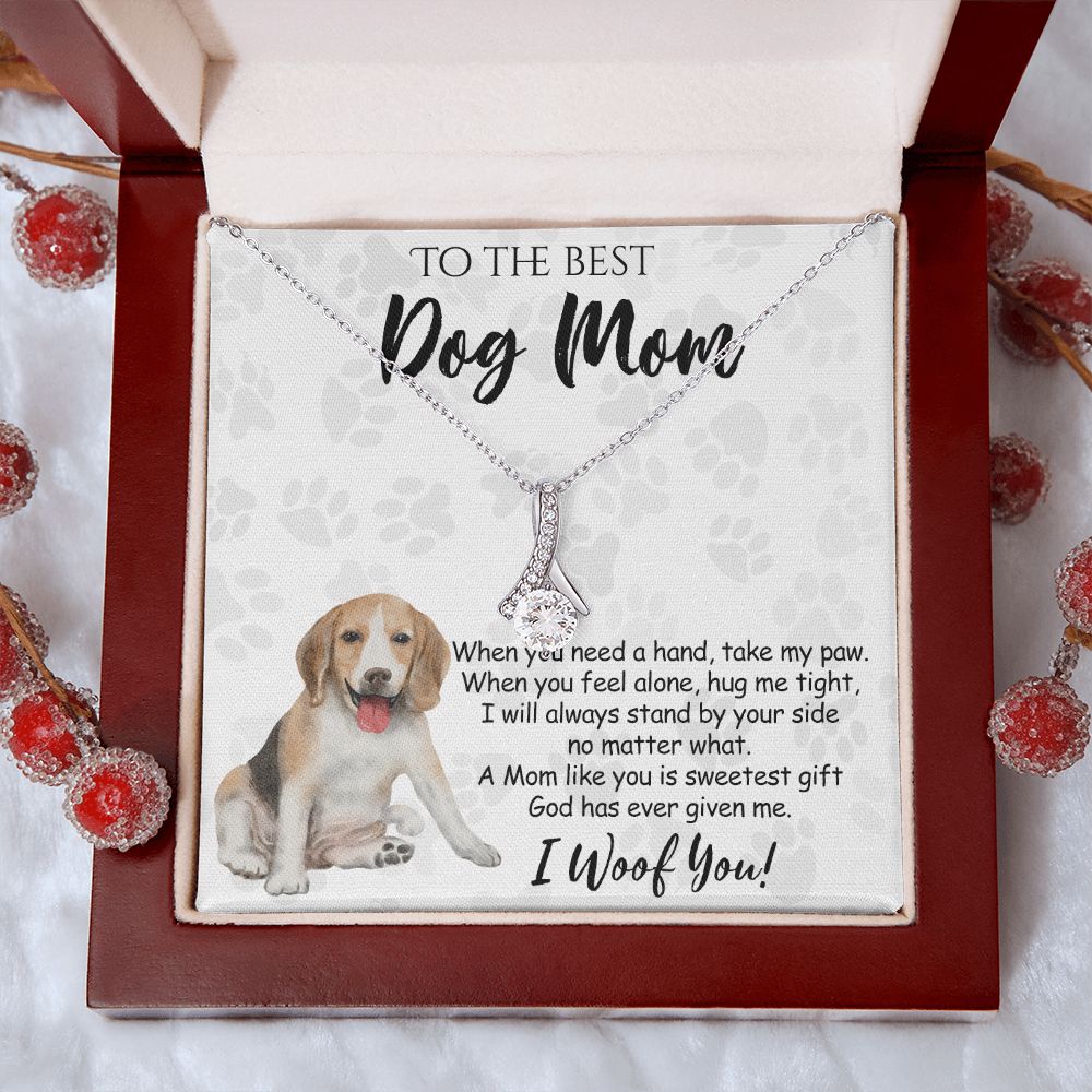 To The Best Beagle Dog Mom Knot Necklace Mother's Day Gift , I Woof You Quote Gift Card, Message Card Jewelry For Dog Lovers, Necklace For Mom Alluring Beauty Necklace