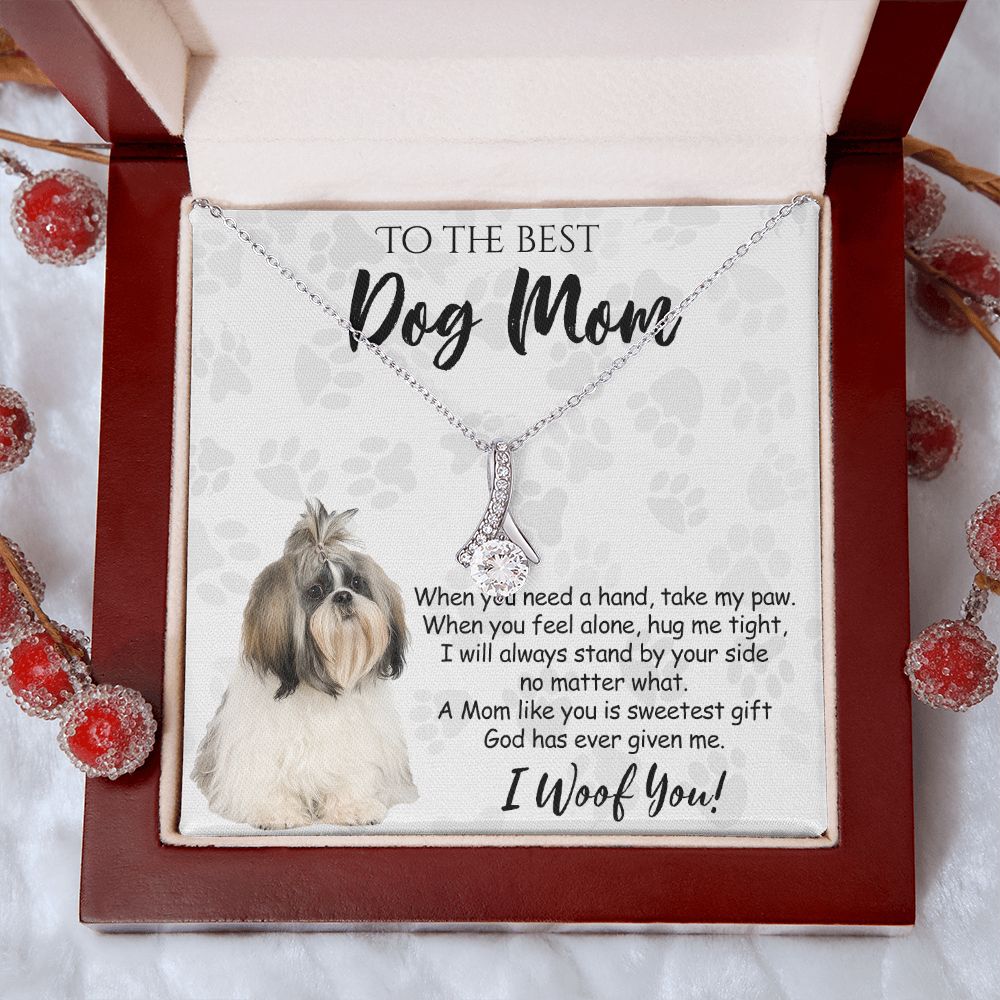 To The Best Shih Tzu Dog Mom Knot Necklace Mother's Day Gift , I Woof You Quote Gift Card, Message Card Jewelry For Dog Lovers, Necklace For Mom Alluring Beauty Necklace