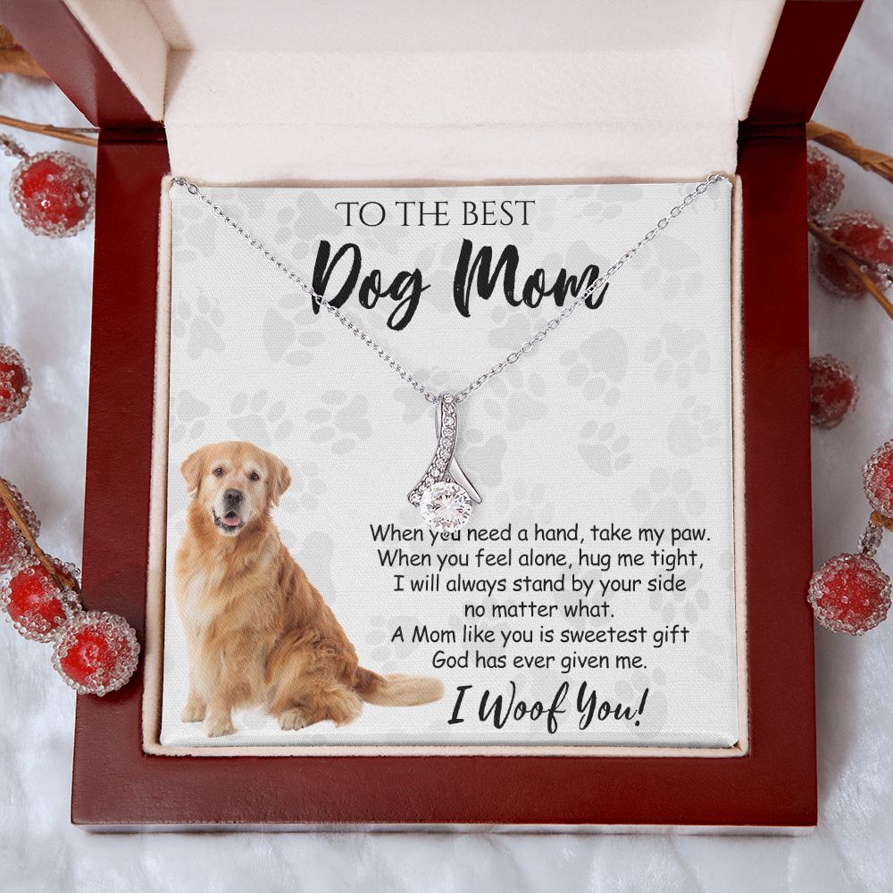 To The Best Golden Retriever Dog Mom Knot Necklace Mother's Day Gift , I Woof You Quote Gift Card, Message Card Jewelry For Dog Lovers, Necklace For Mom Alluring Beauty Necklace