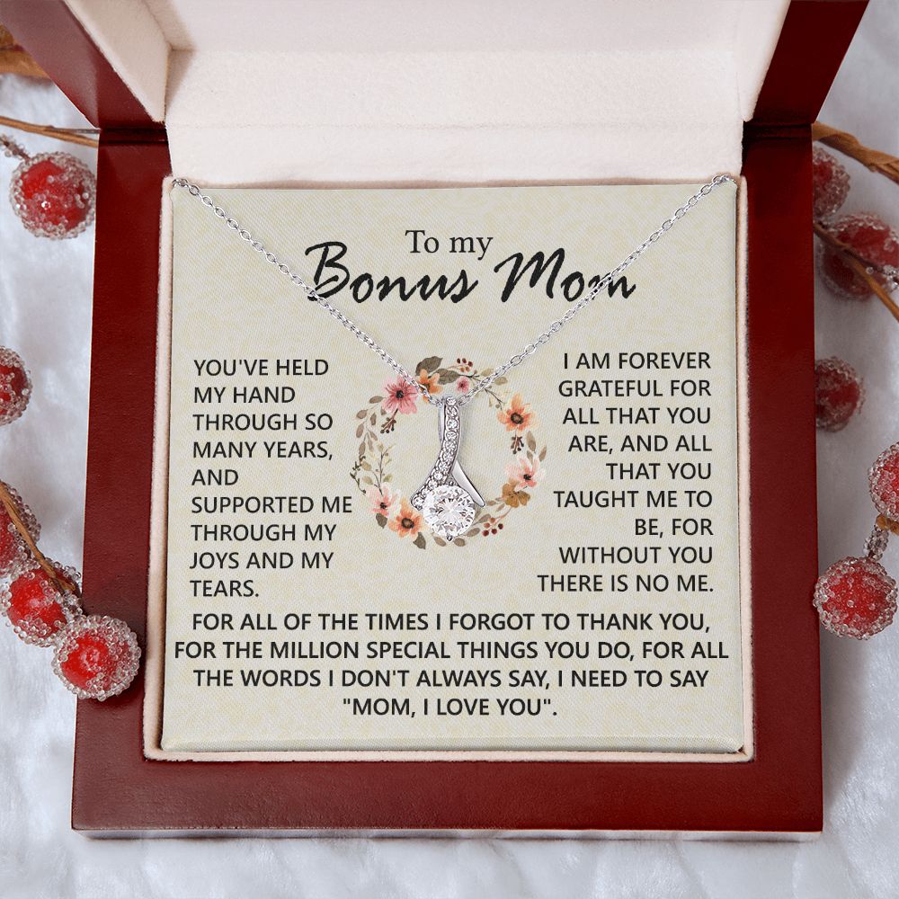 Bonus Mom Jewelry Gift for Stepmom, Foster Mom - Featuring Necklace With Meaningful Message Card & Gift Box for Birthday, Mother's Day Necklace for Bonus Mom Alluring Beauty Necklace