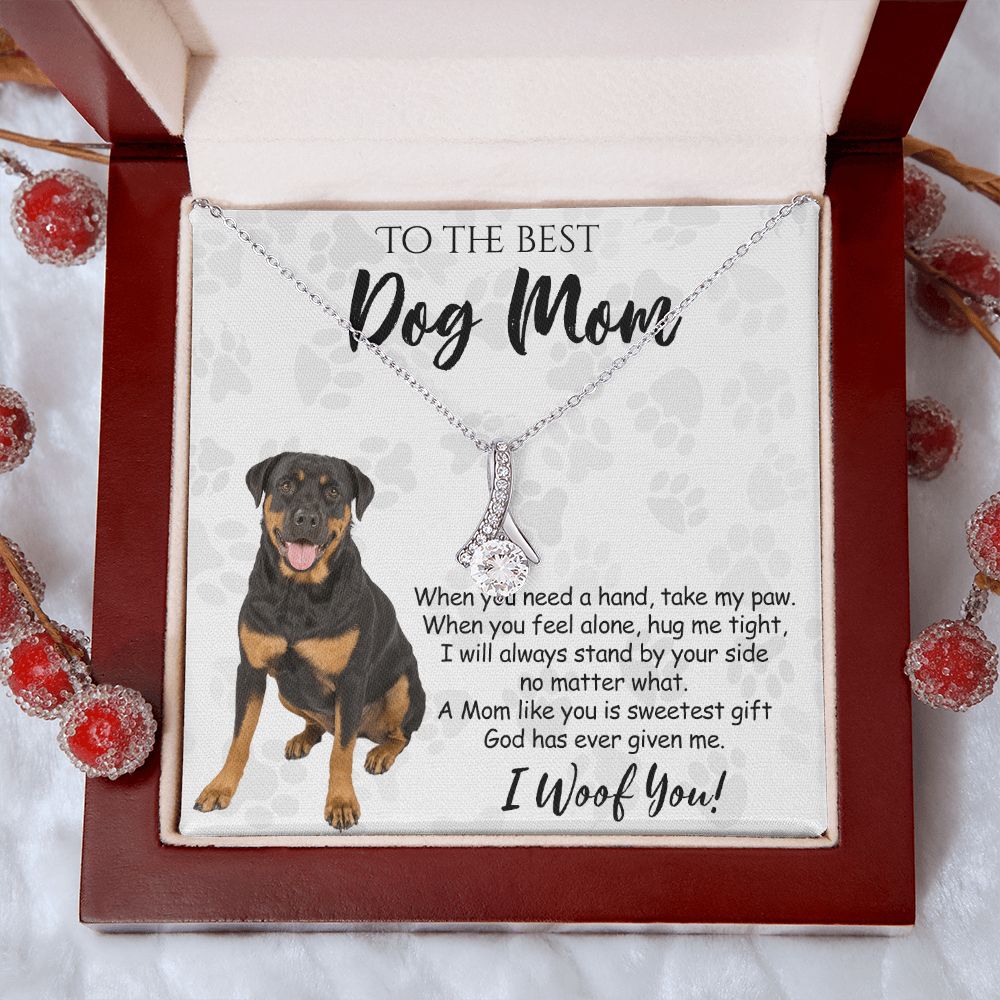 To The Best Rottweiler Dog Mom Knot Necklace Mother's Day Gift , I Woof You Quote Gift Card, Message Card Jewelry For Dog Lovers, Necklace For Mom Alluring Beauty Necklace