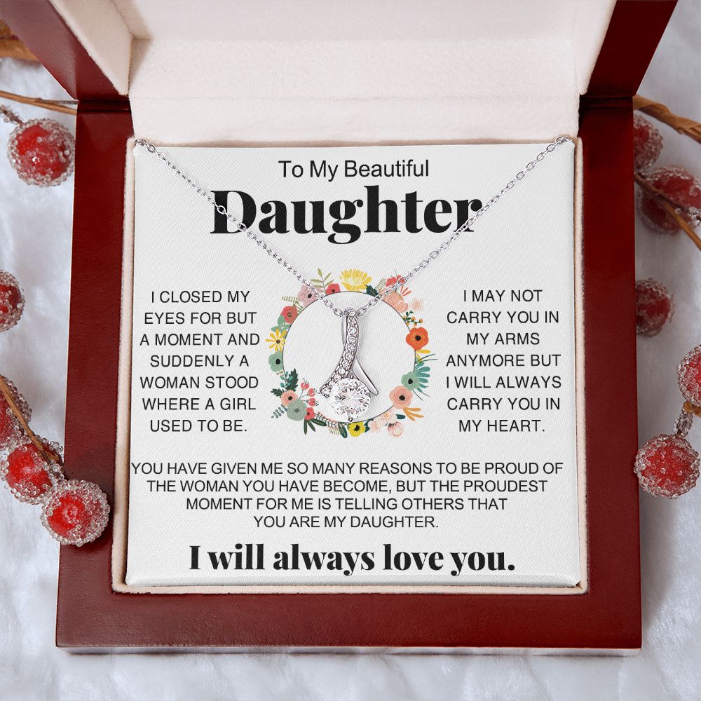 Jewelry Pendant Present for Daughter, To My Daughter Gift Necklace from Mom, Mother Daughter Gift Ideas, Birthday Christmas Gift Graduation Gifts for Daughters, Mother and Daughter Necklace 16 Alluring Beauty Necklace
