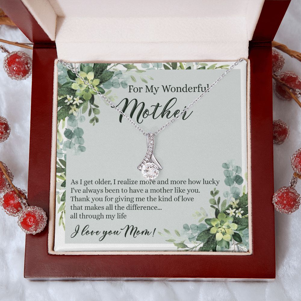 To My Wonderful Mother Necklace Message Card, Gift Box for Mom Birthday Gift From Daughter Mothers Day Necklace for Mom Gift From Daughter Mom Gifts For Mom Thank You Gift For Mom Alluring Beauty Necklace