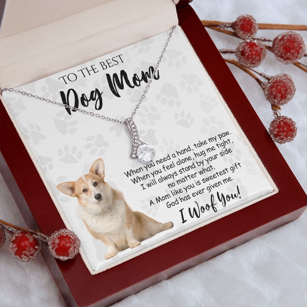 To The Best Corgi Dog Mom Knot Necklace Mother's Day Gift , I Woof You Quote Gift Card, Message Card Jewelry For Dog Lovers, Necklace For Mom Alluring Beauty Necklace