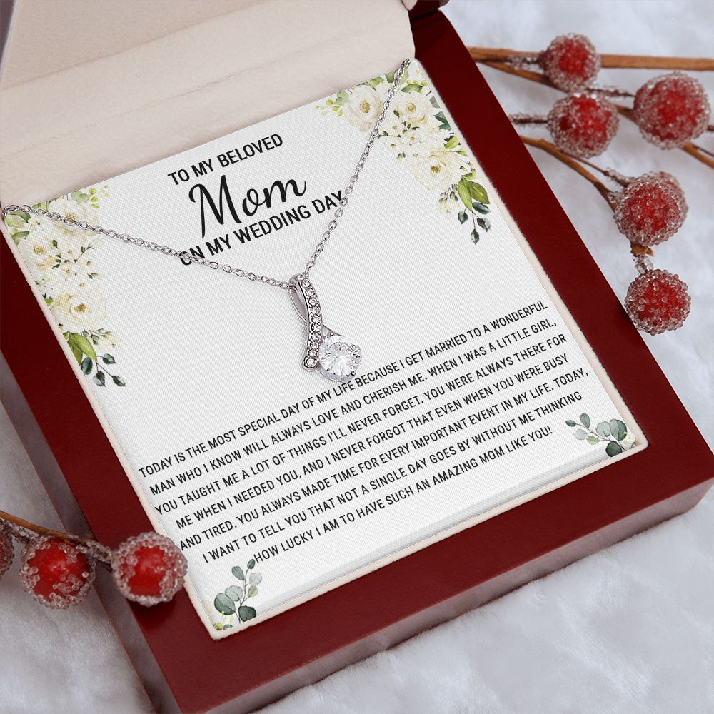 To My Beloved Mom On My Wedding Day Necklace, Daughter Gift for Mom, Bride Gift for Mother, Mother of Bride Gift, Necklace for Mother of Bride Wedding Day, To my Mom Necklace